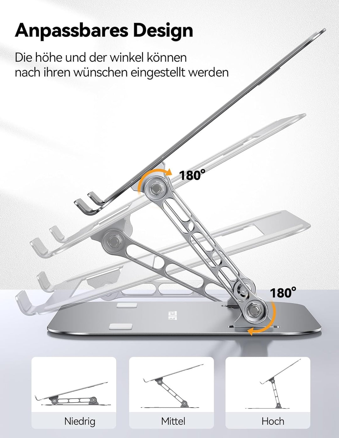 TECKNET Laptop Ständer Höhenverstellbar und Drehbar, Ergonomische Laptop Halterung Schreibtisch, Not