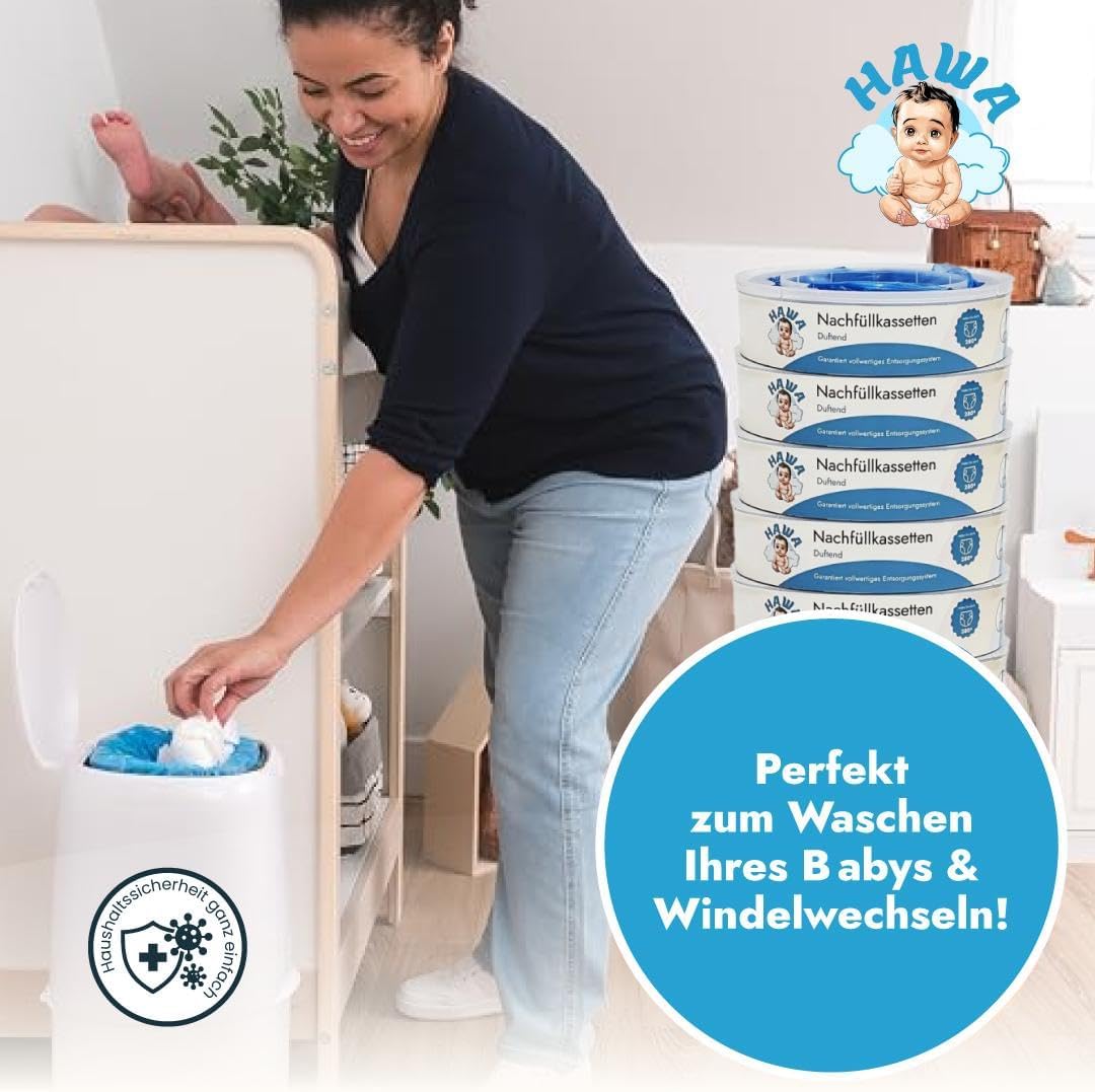 HAWA Windeleimer Nachfüllkassetten – Extra Dick, zitronenduftend, 280 Windelkapazität, kompatible Na