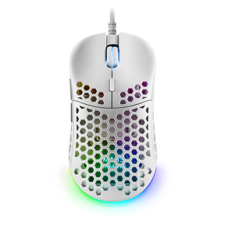 Mars Gaming MM55W Weiss, RGB Chroma Gaming Maus, Ultraleichtgewicht 55g, 12800 DPI, HUANO Mechanisch