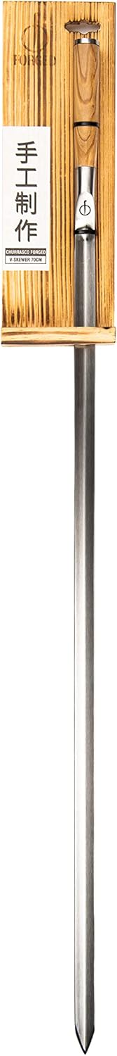 Forged Churrasco Grillspiesse 70cm, Olivenholz griff, Edelstahl, V-Form 70.0 Zentimeter, 70.0 Zentim