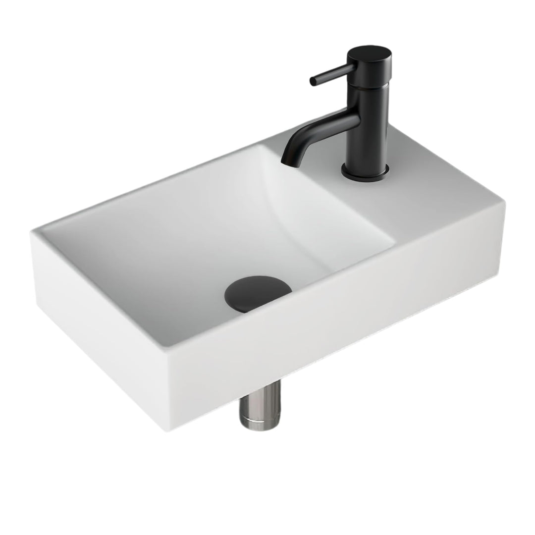 Alpenberger Mini Waschbecken Eckig | Badwaschbecken aus Sanitärkeramik mit Links Becken | Gästeklo W