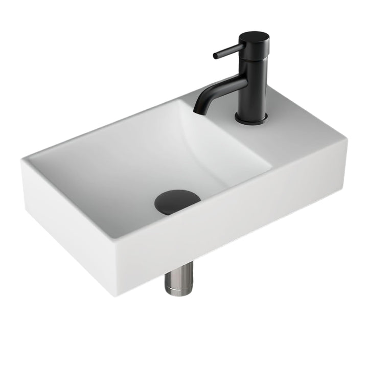Alpenberger Mini Waschbecken Eckig | Badwaschbecken aus Sanitärkeramik mit Links Becken | Gästeklo W