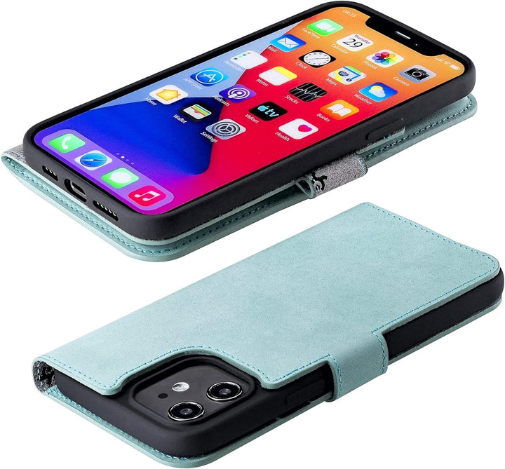 Suncase Book-Style Hülle kompatibel mit iPhone 12 Mini (5.4") Leder Tasche (Slim-Fit) Lederhülle Han