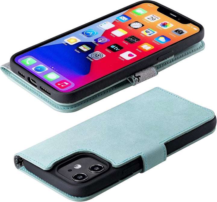 Suncase Book-Style Hülle kompatibel mit iPhone 12 (6.1") Leder Tasche (Slim-Fit) Lederhülle Handytas