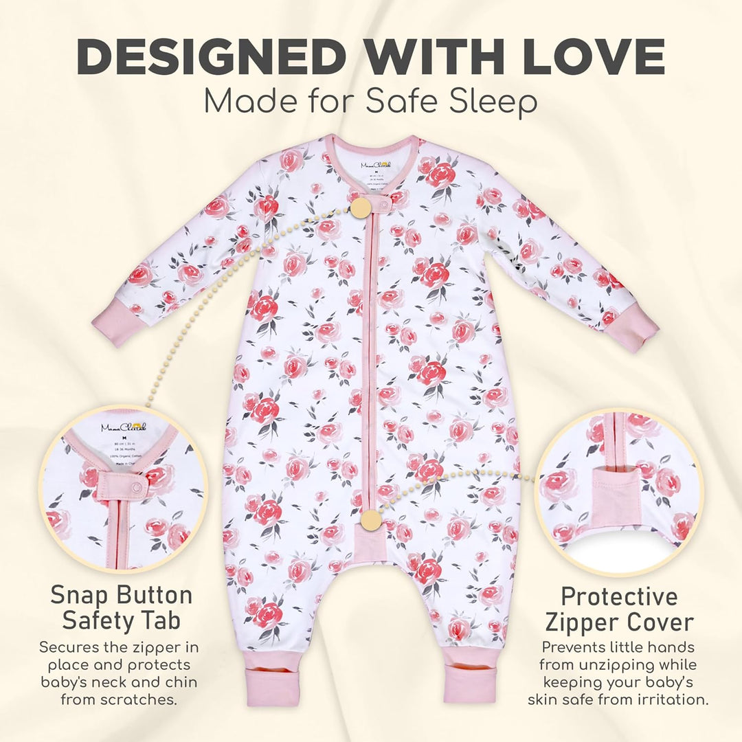 Mama Cheetah Toddler Schlafsack mit Füssen, Long Sleeve 0,5 TOG Bio-Baumwolle Baby Schlafsack mit Be