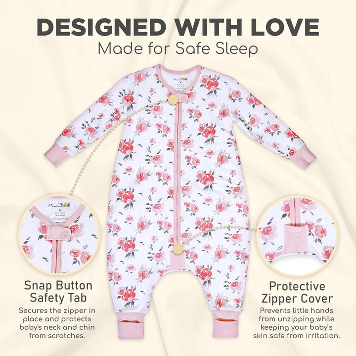 Mama Cheetah Toddler Schlafsack mit Füssen, Long Sleeve 0,5 TOG Bio-Baumwolle Baby Schlafsack mit Be