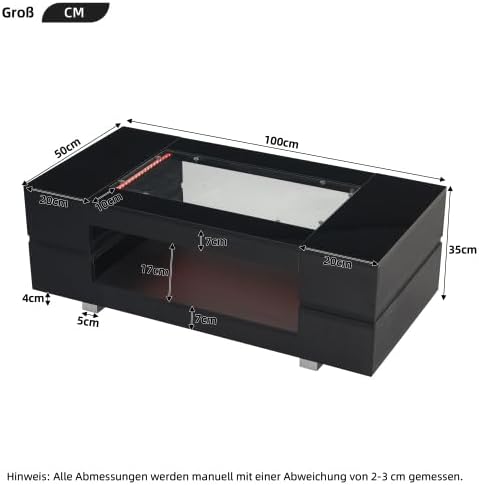 Merax Moderner Couchtisch mit LED-App-Steuerung, 100x50x35cm, Wohnzimmertisch & Beistelltisch Couch,