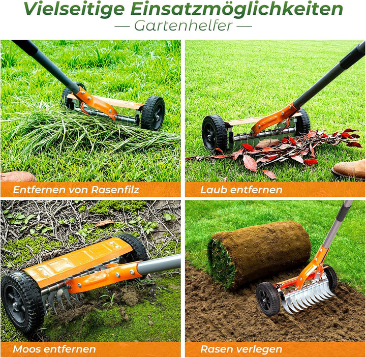 Walensee Vertikutier-Walzenrechen, 195 cm Verstellbarer Stiel, 2 mm Edelstahlklingen, Hochleistungs-