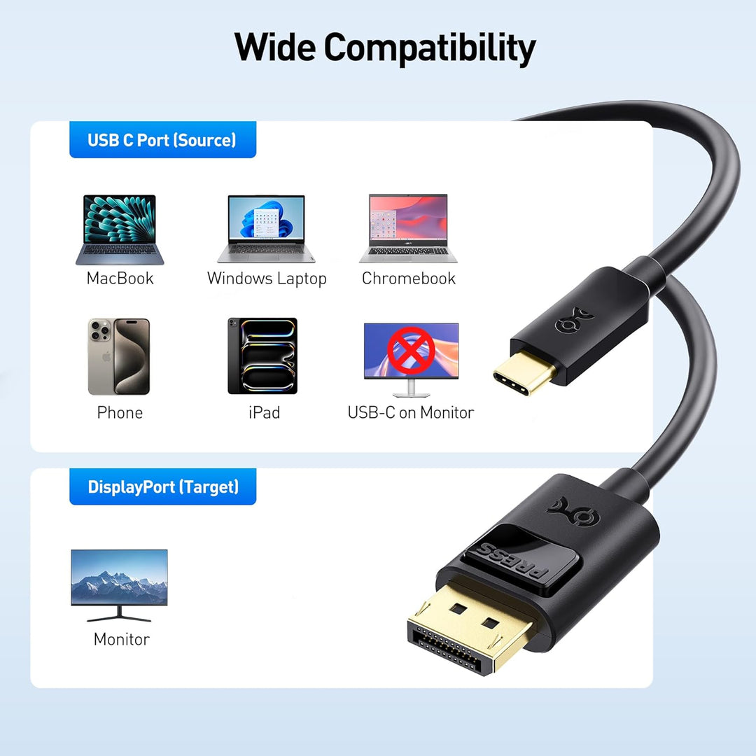 Cable Matters 32.4Gbps Bidirektionales USB C DisplayPort 1.4 Kabel 1,8m Unterstützung 8K 60Hz/4K 240