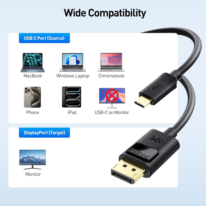 Cable Matters 32.4Gbps Bidirektionales USB C DisplayPort 1.4 Kabel 1,8m Unterstützung 8K 60Hz/4K 240