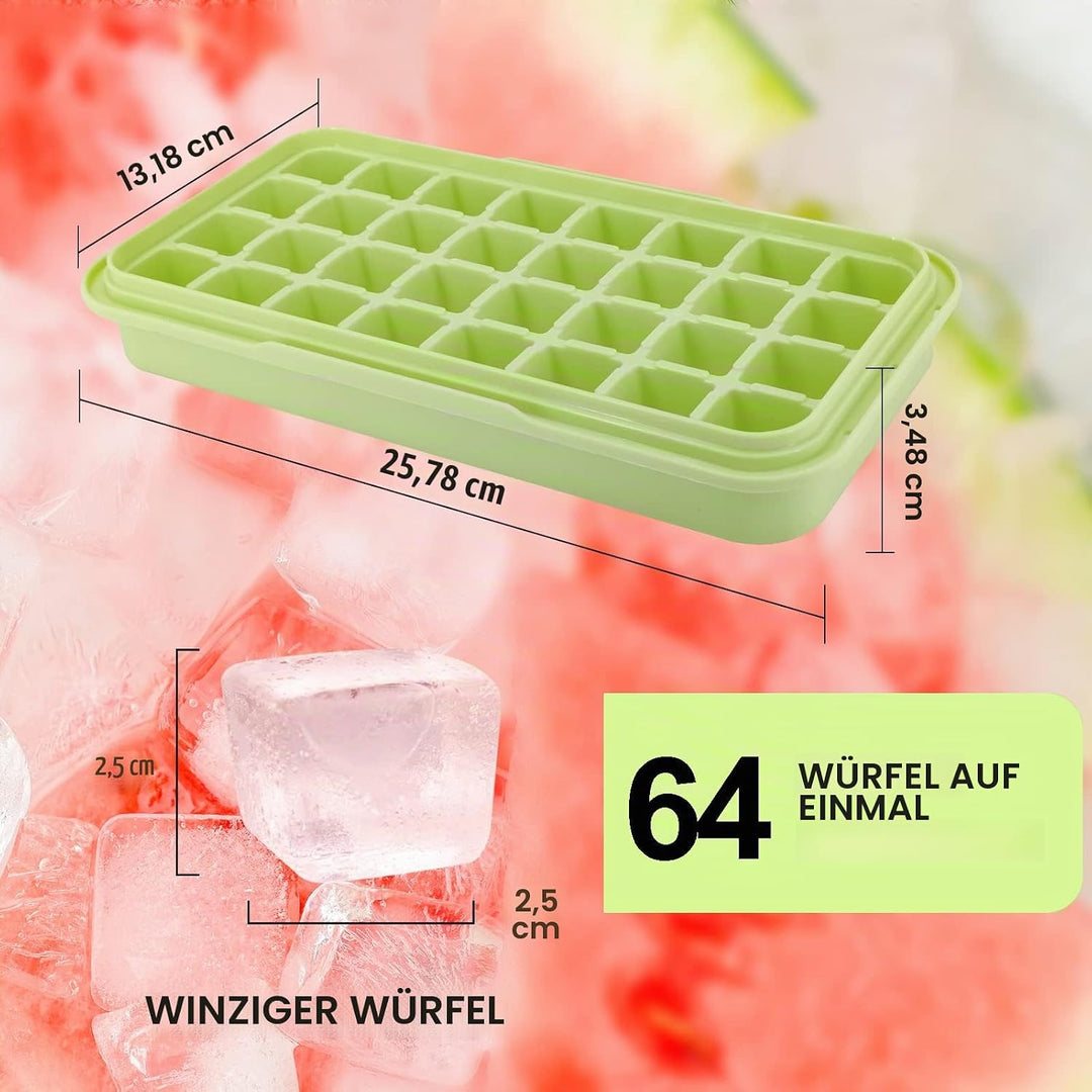 Ice Trays for Freezer with Lid &amp; Bin, Ice Cube Tray Making 64 pcs Ice Cubes, Easy Press to Release I