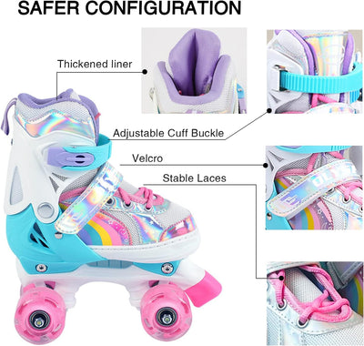 OLYSPM Rollschuhe Kinder Rollschuhe Verstellbar Rollschuhe Damen,LED Rollschuhe und 4 Grössen verste