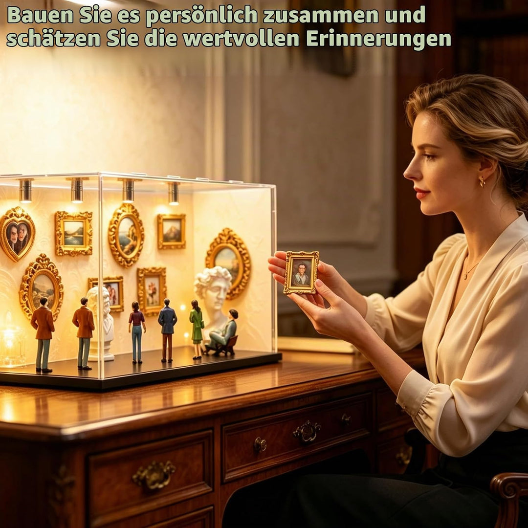 LUKIUP DIY Mini Museum Silhouette Box, Kreatives Erinnerungsdisplay Kit Mit 6 Figuren 9 Gold Rahmen