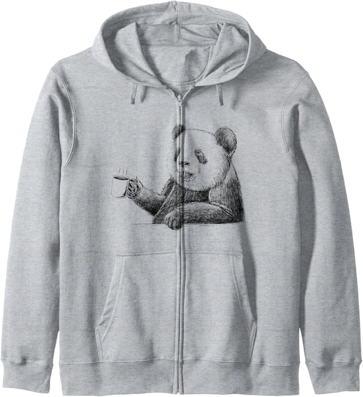 Panda Trinkkaffee Handgezeichneter Kapuzenjacke