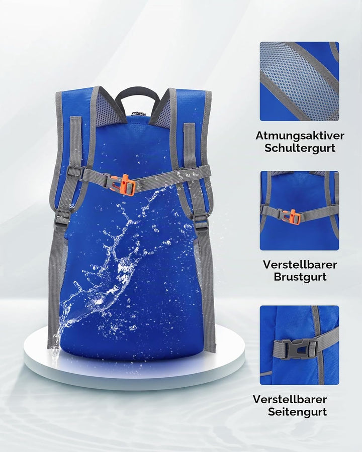 WATERFLY Faltbarer Rucksack Ultraleicht Wanderrucksack: 25L Leichter Tagesrucksack Sportlich Packabl