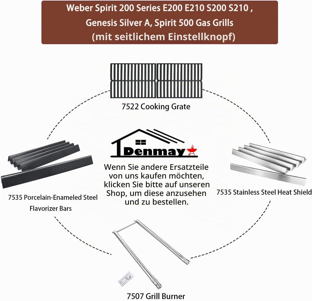 Denmay 38cm x 28.6cm Grillrost Gusseisen 7522 für Weber Spirit Classic E/S 200 210 (mit Seitlichen B