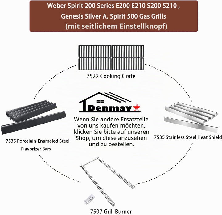 Denmay 38cm x 28.6cm Grillrost Gusseisen 7522 für Weber Spirit Classic E/S 200 210 (mit Seitlichen B