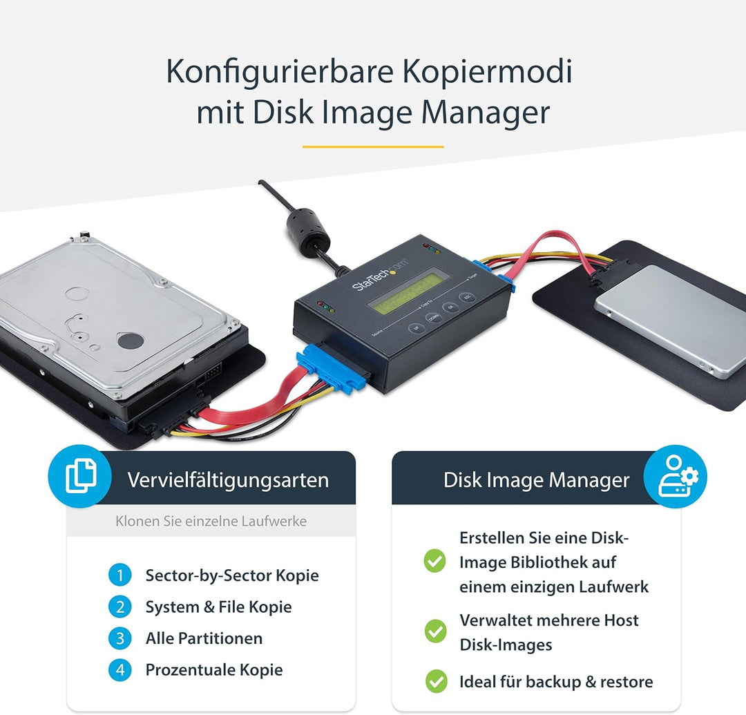 StarTech.com Standalone 2,5 / 3,5 Zoll SATA Festplatten Duplikator mit Multi HDD / SSD Image-Backup