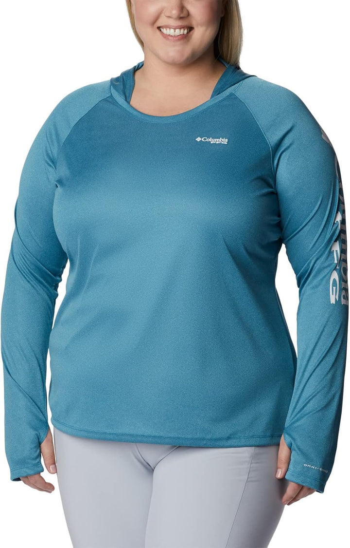 Columbia Damen Tidal Tee Heather Hoodie Kapuzen-Sweatshirt, Deep Marine Heather/White Logo