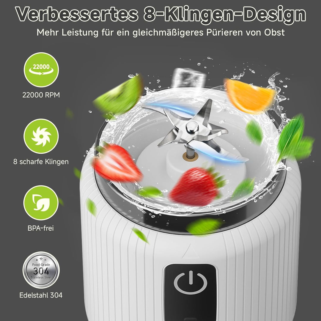 COKUNST Tragbarer Mixer, kleiner Smoothie & Shake Maker mit 8 Klingen, Mini Personal Blender mit LED
