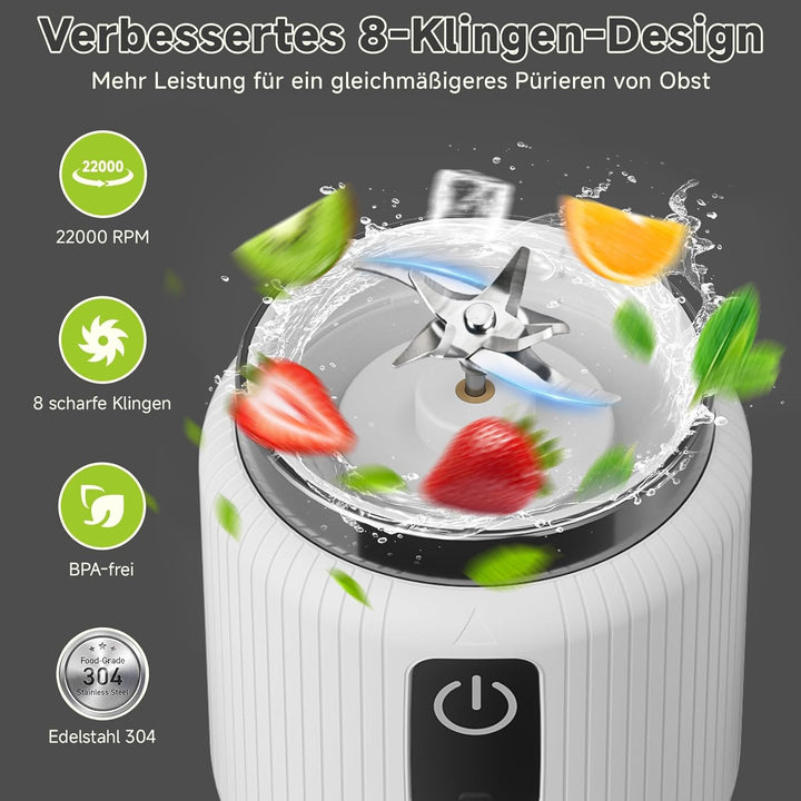 COKUNST Tragbarer Mixer, kleiner Smoothie & Shake Maker mit 8 Klingen, Mini Personal Blender mit LED