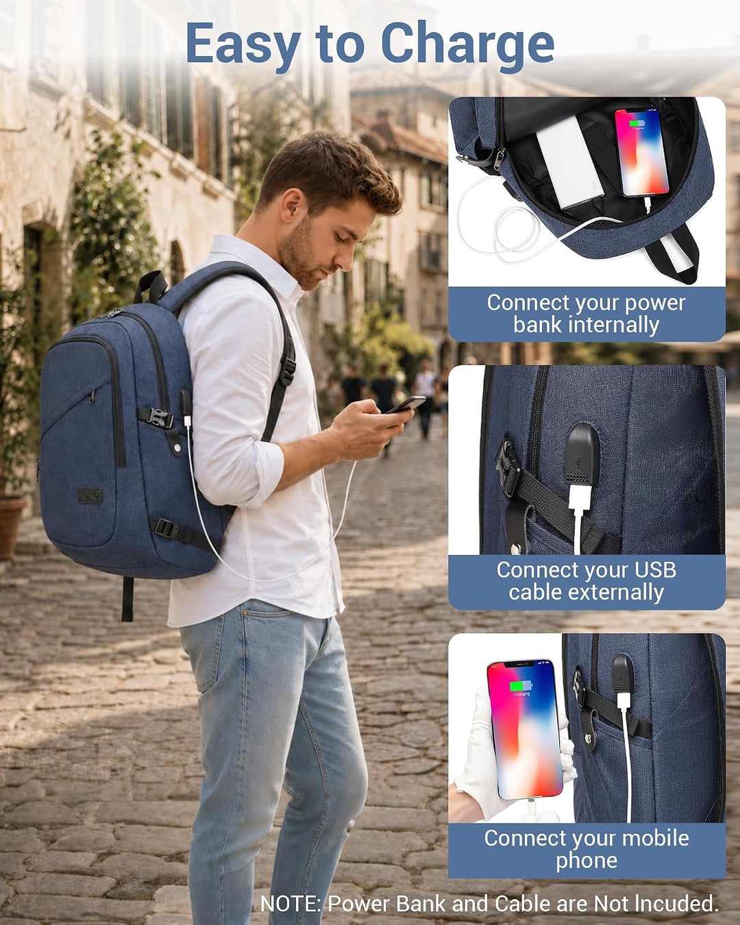 KONO Laptop Rucksack für Herren und Damen, Wasserdichter und Diebstahlsicher Business Laptoprucksack