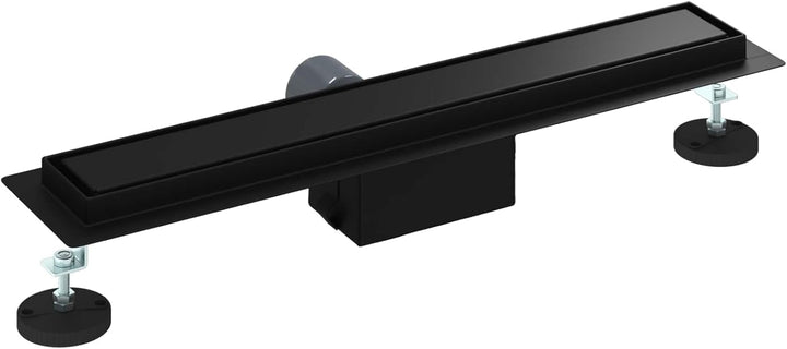 2 in 1 Duschabfluss Schwarz Edelstahl 304, 60 cm Länge, höhenverstellbar 0-30 mm, mit verstellbaren