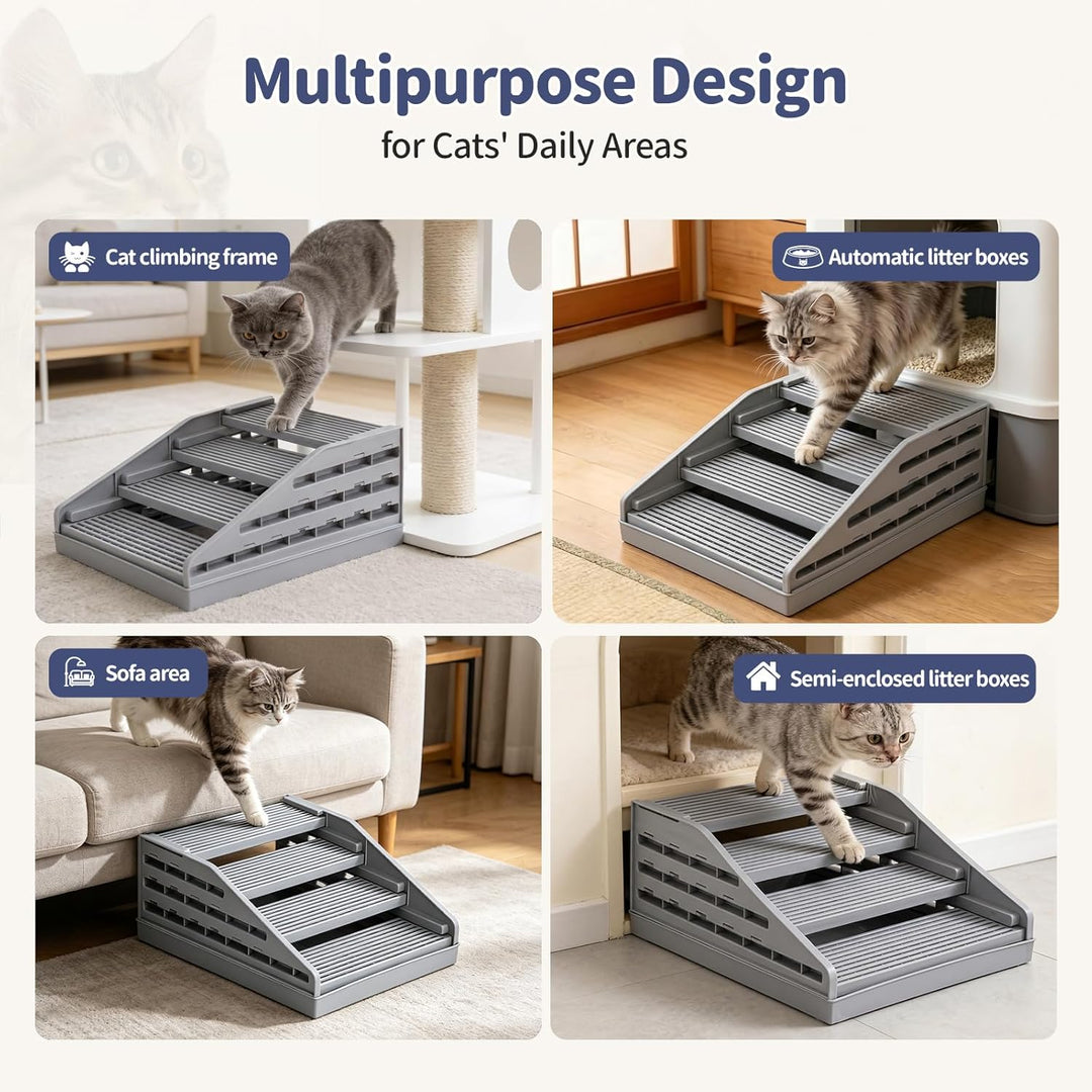 Katzenstreu Rampe mit Höhenverstellung - rutschfeste Katzentoilettenstufe mit Filterfunktion - Katze