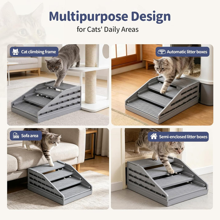 Katzenstreu Rampe mit Höhenverstellung - rutschfeste Katzentoilettenstufe mit Filterfunktion - Katze