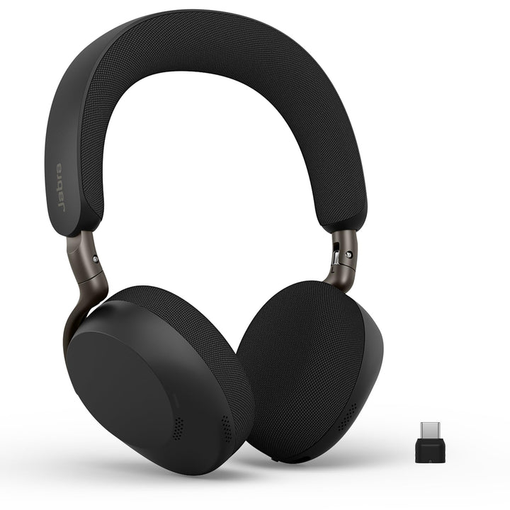 Jabra Evolve3 75 On-Ear Bluetooth Headset kabellos mit Mikrofon, Schwarz Schwarz USB-C-Adapter – ohn