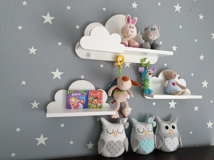 EIN Set Wolkenregal Mit Aufhaken Zum Deko Kinderzimmer | Stabile 3 Wolke Wandregale Weiss Für Jede E
