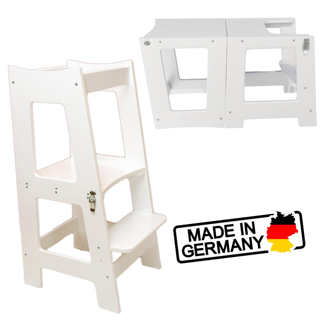 2 in 1 Montessori Lernturm für Kinder klappbar höhenverstellbar Stuhl + Tisch aus Holz Multifunktion