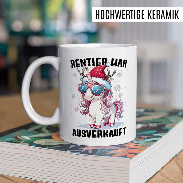 Tasse Weihnachten Geschenk Rentier war ausverkauft, Kaffeetasse Weihnacht Nikolaus Witz Humor Gesche