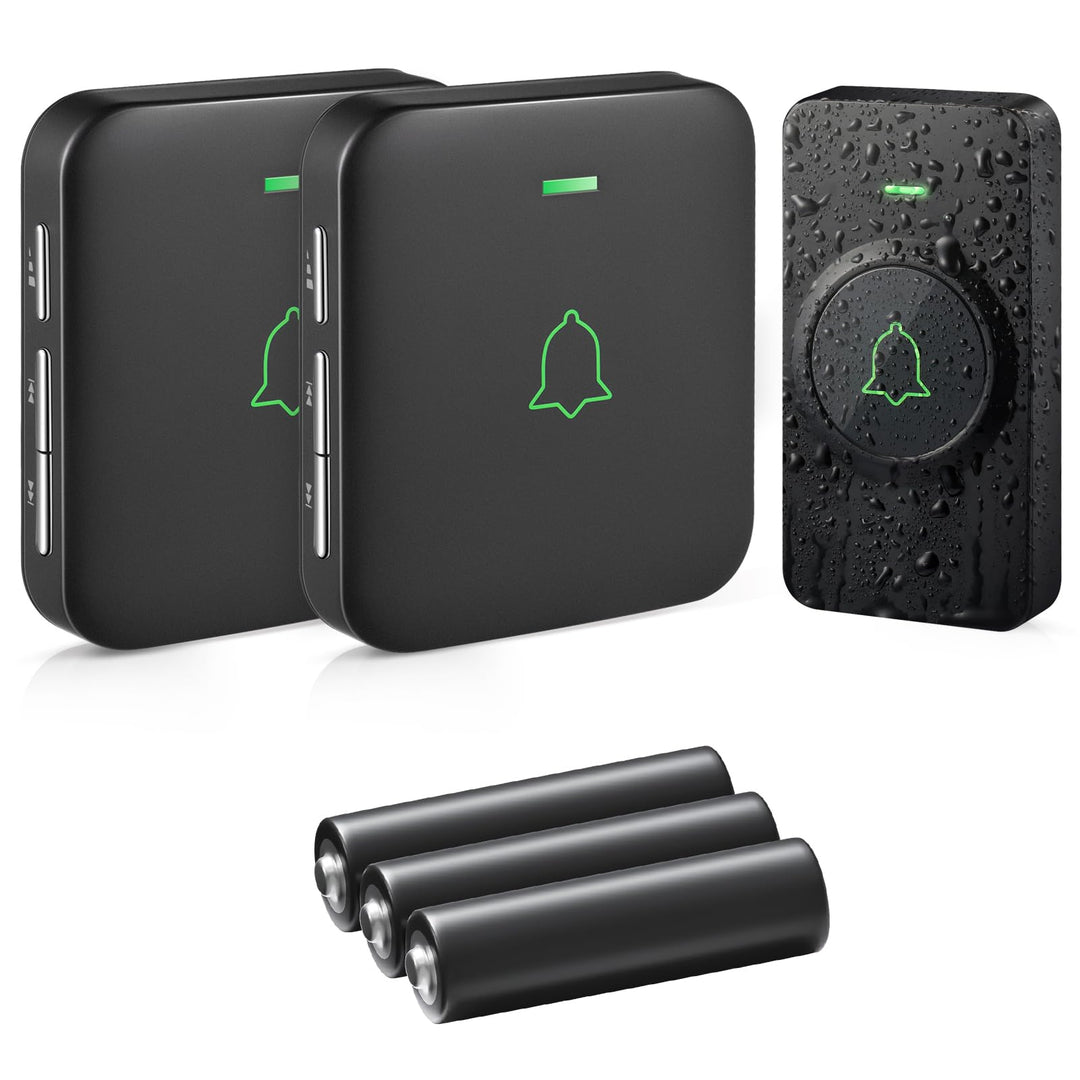 AVANTEK Kabellose Türklingel Batteriebetrieben, Mini Funkklingel 300M mit 2 Empfänger, IP55 Wasserdi