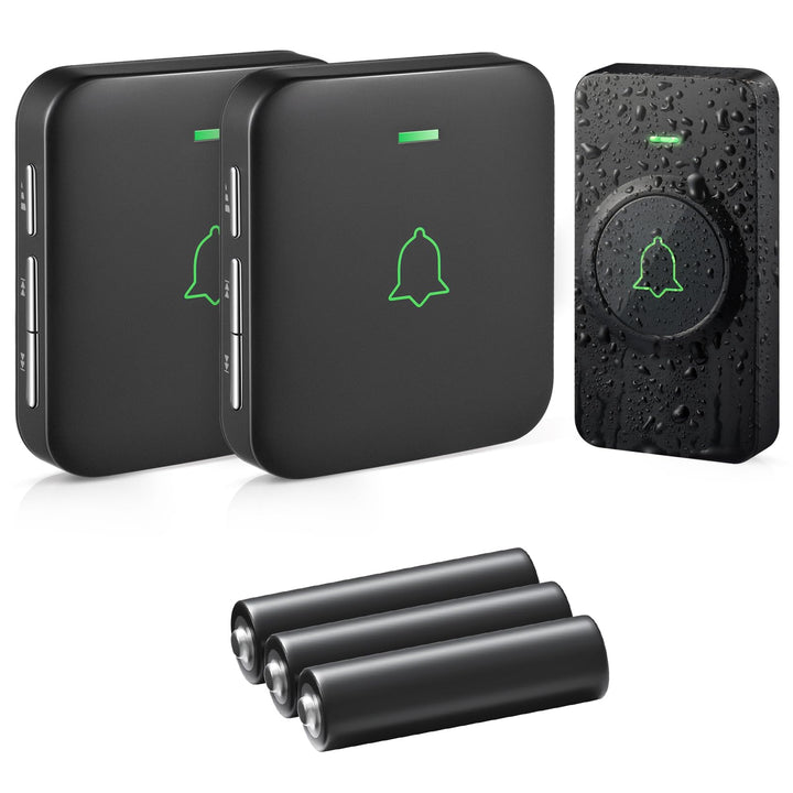 AVANTEK Kabellose Türklingel Batteriebetrieben, Mini Funkklingel 300M mit 2 Empfänger, IP55 Wasserdi