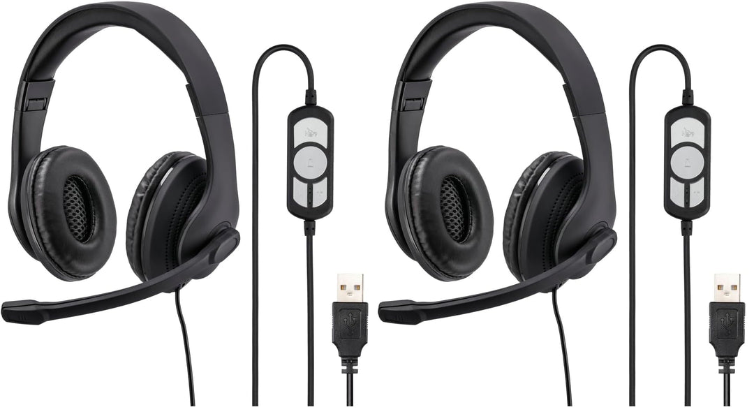 Hama HS-USB300 PC-Headset USB schnurgebunden, Stereo On Ear Schwarz, Universal (Packung mit 2) Schwa