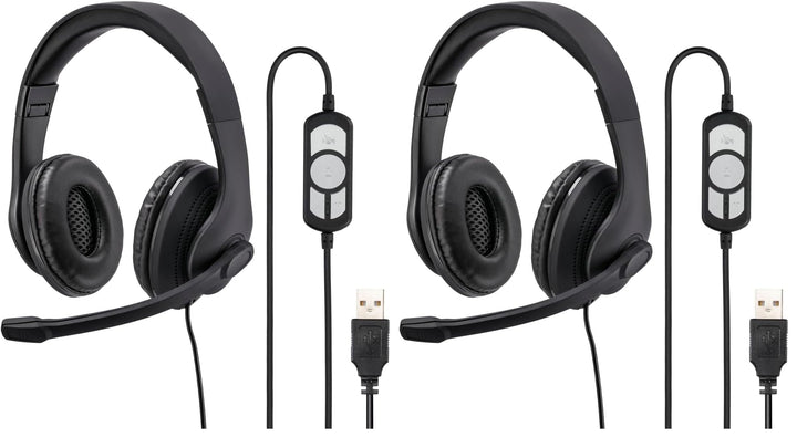 Hama HS-USB300 PC-Headset USB schnurgebunden, Stereo On Ear Schwarz, Universal (Packung mit 2) Schwa