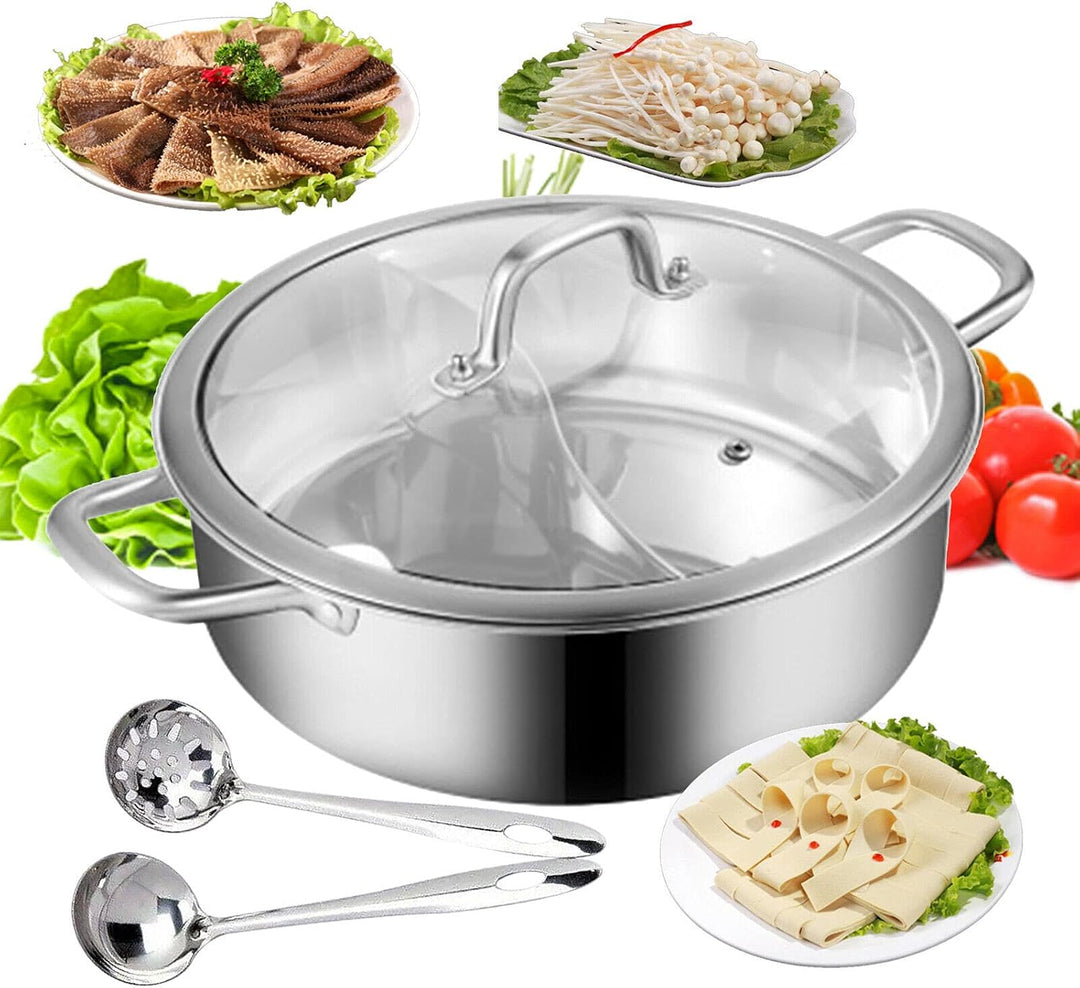 28cm/32cm Shabu Dual Side Hot Pot Edelstahl Cookware 2 Kammern Mit Glasdeckel Shabu, Suppentöpfe Her