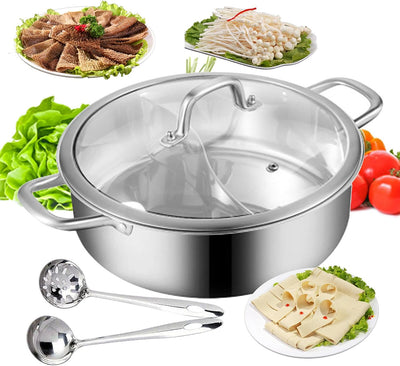 28cm/32cm Shabu Dual Side Hot Pot Edelstahl Cookware 2 Kammern Mit Glasdeckel Shabu, Suppentöpfe Her