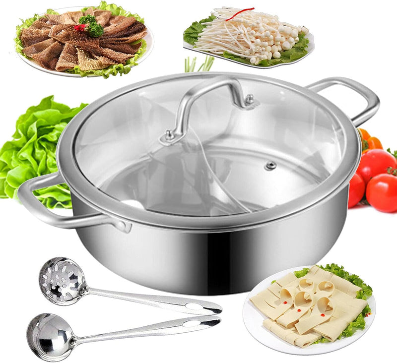 28cm/32cm Shabu Dual Side Hot Pot Edelstahl Cookware 2 Kammern Mit Glasdeckel Shabu, Suppentöpfe Her