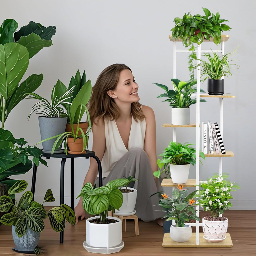 Pflanzenständer mit 6 Etagen,106 cm Blumenregal Indoor Weiss Eck-Innenbereich , Mehrere Pflanzen Blu