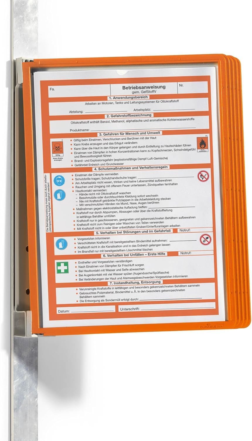 Durable Sichttafelwandhalter (Vario Magnet Wall 5, mit 5 Sichttafeln A4) orange, 591409 Mit 5 Sichtt