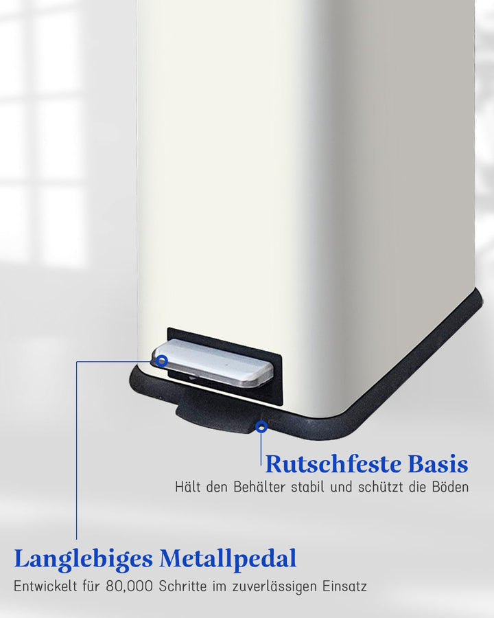 Mülleimer Küche 30L, Schmaler Tretmülleimer mit Deckel, Edelstahl Küchenmülleime mit Inneneimer, Rec
