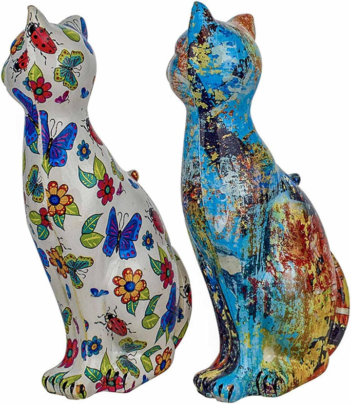 ORIGEN Set mit 2 Figuren Katzen Design und Tags aus Kunstharz, Kollektion Graffiti, Höhe 16 cm