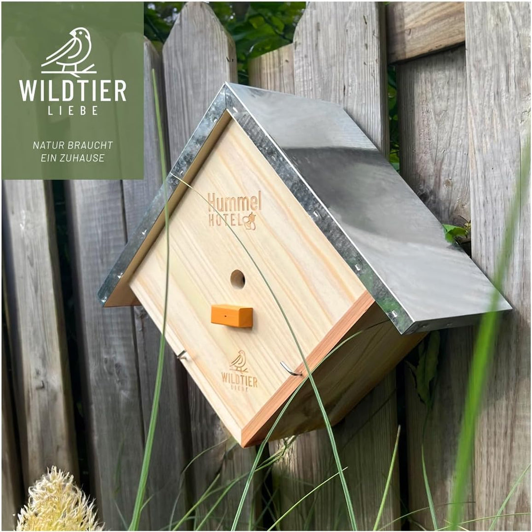 wildtier liebe Hummelhotel zum Aufhängen I Geschraubtes Massivholz, Set - inkl. Lockstoff & Nistmate