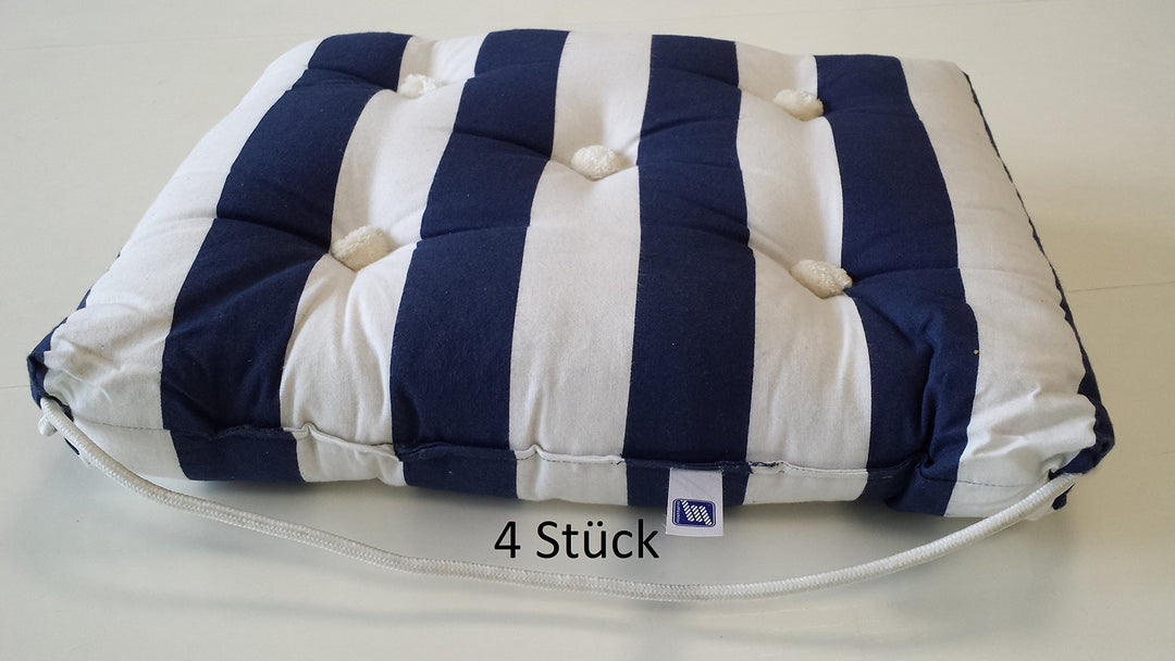 Seilflechter Tauwerk GmbH 4 x Kapok Kissen blau/Weiss gestreift - 4er Pack - 4 Stück