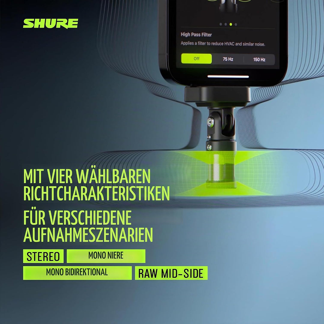 Shure MV88 USB-C Stereo-Mikrofon für Mobile Aufnahmen und Vlogging – mit Auto-Level-Modus, Echtzeit-
