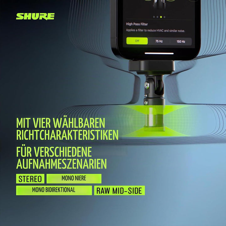 Shure MV88 USB-C Stereo-Mikrofon für Mobile Aufnahmen und Vlogging – mit Auto-Level-Modus, Echtzeit-