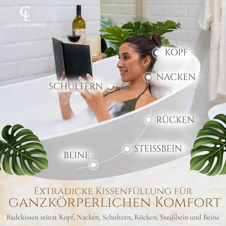 Badewannenkissen Ganzkörper Badekissen (125x43cm) - Badewannenmatte mit Kopfstütze unterstützt Nacke