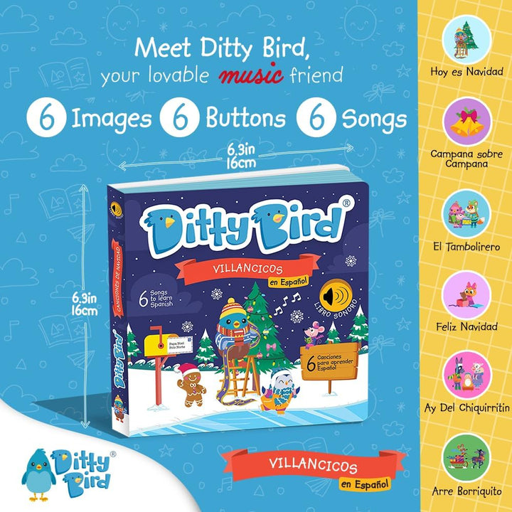 Ditty Bird Villancicos en Español | Musik-Soundbuch mit 6 Weihnachtsliedern auf Spanisch | USB-C wie